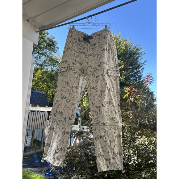 Athleta Trekkie Convertible Hiking Pants Size 14 Green Lace Detail Zip Off Capri - Picture 2 of 10